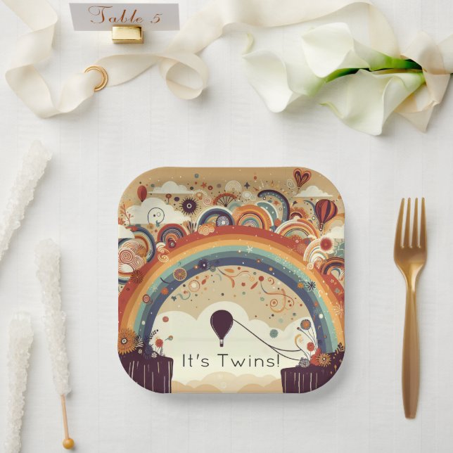 Plato De Papel Baby Shower de arcoiris múltiple (Boda)