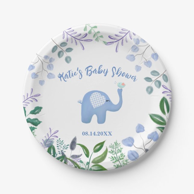 Plato De Papel Baby Shower de aves elefantes bebés (Anverso)
