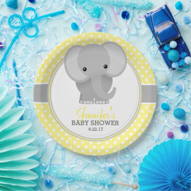 Plato De Papel Baby Shower de Baby Elephant (amarillo) (Fiesta)