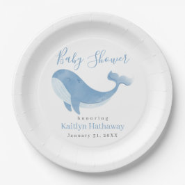 Plato De Papel Baby Shower de ballena azul acuarela