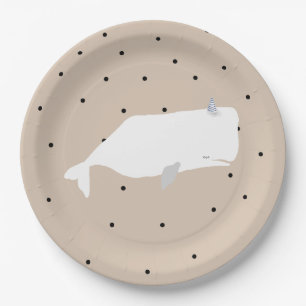 Plato De Papel Baby Shower de ballena blanca suave beige neutral