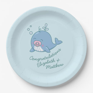 Plato De Papel Baby Shower de ballena corta Kawaii Chica rosado