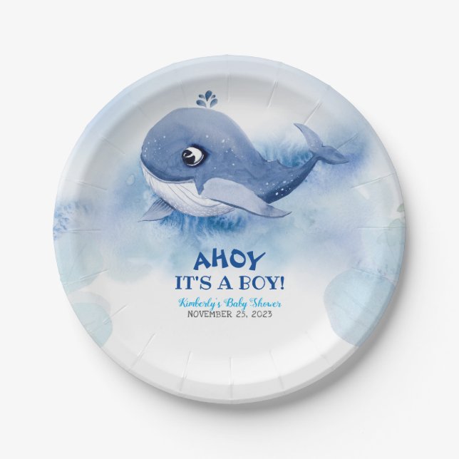 Plato De Papel Baby Shower de ballenas (Anverso)