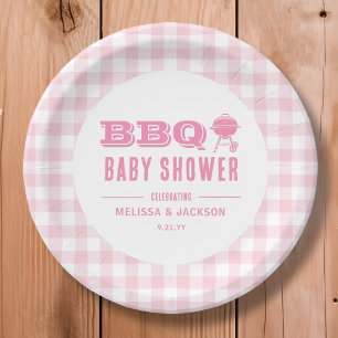 Plato De Papel Baby Shower de barbacoa de patio trasero rosa