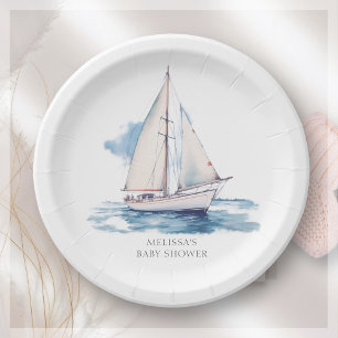 Plato De Papel Baby Shower de barco de vela