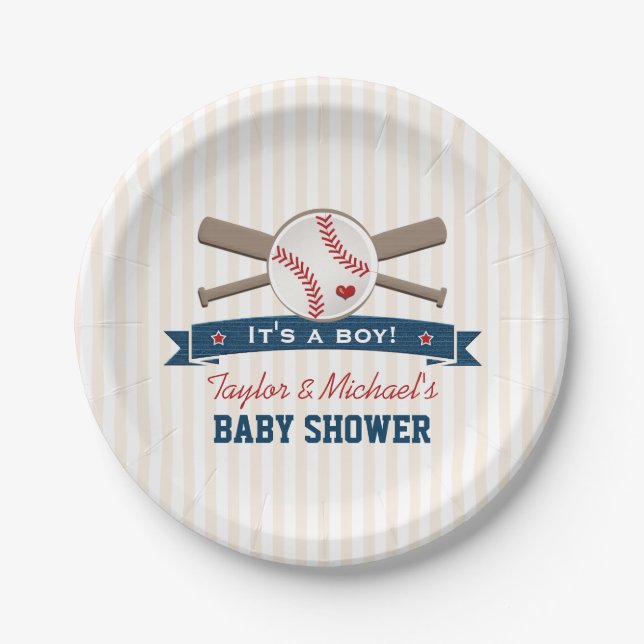 Plato De Papel Baby Shower de Bats Baseball (Anverso)