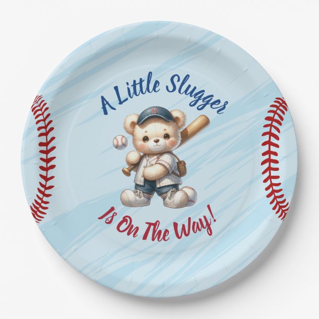Plato De Papel Baby Shower de béisbol (Anverso)