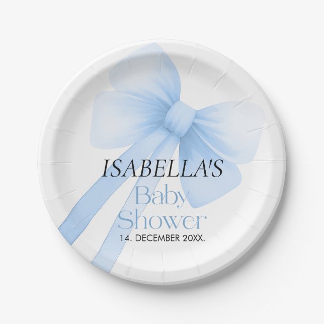 Plato De Papel Baby Shower de Blue Bow (Anverso)