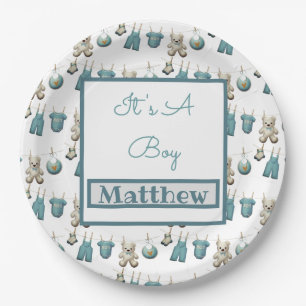 Plato De Papel Baby Shower de Blue Boy Clothesline