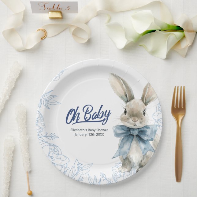 Plato De Papel Baby Shower de Blue Bunny (Boda)