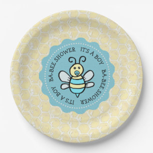 Plato De Papel Baby Shower de Blue Honey Bee Boy