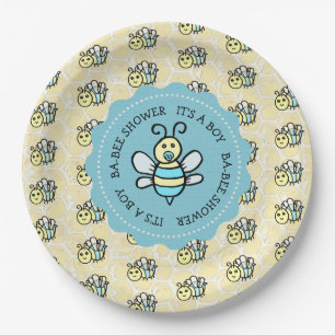 Plato De Papel Baby Shower de Blue Honey Bee Boy