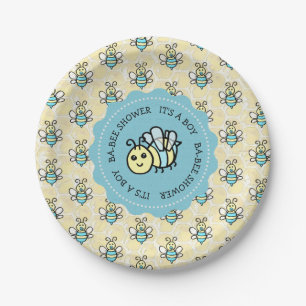 Plato De Papel Baby Shower de Blue Honey Bee Boy