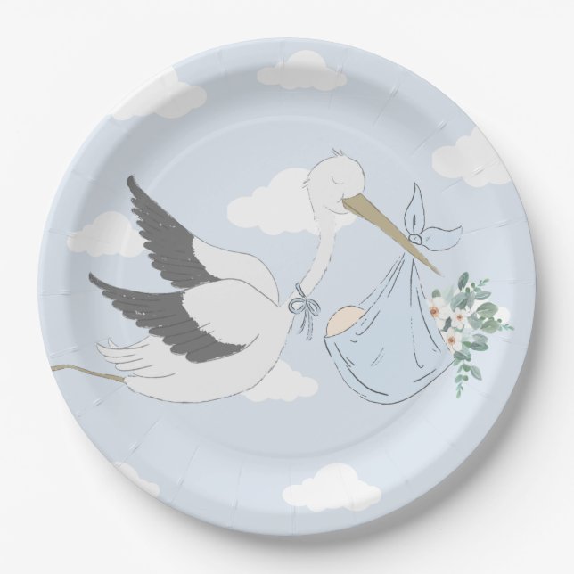 Plato De Papel Baby Shower de Blue Stork (Anverso)