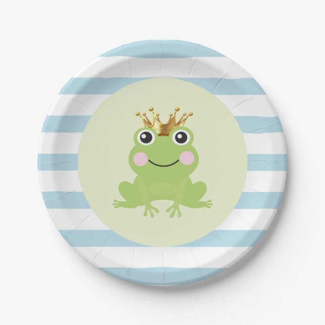 Plato De Papel Baby Shower de Blue Storybook Fairy Tale Frog (Anverso)