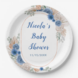 Plato De Papel Baby Shower de Boho Blue Pampas