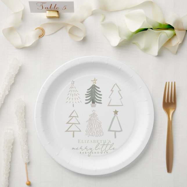 Plato De Papel Baby Shower de Boho Green Christmas Trees (Boda)