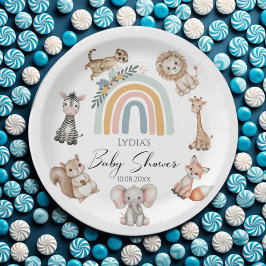 Plato De Papel Baby Shower de Boho Woodland Jungle Animals