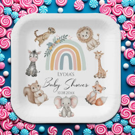 Plato De Papel Baby Shower de Boho Woodland Jungle Animals