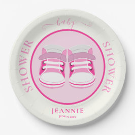 PLATO DE PAPEL BABY SHOWER DE BOOTES DE COLOR ROSA CHICA CUTE