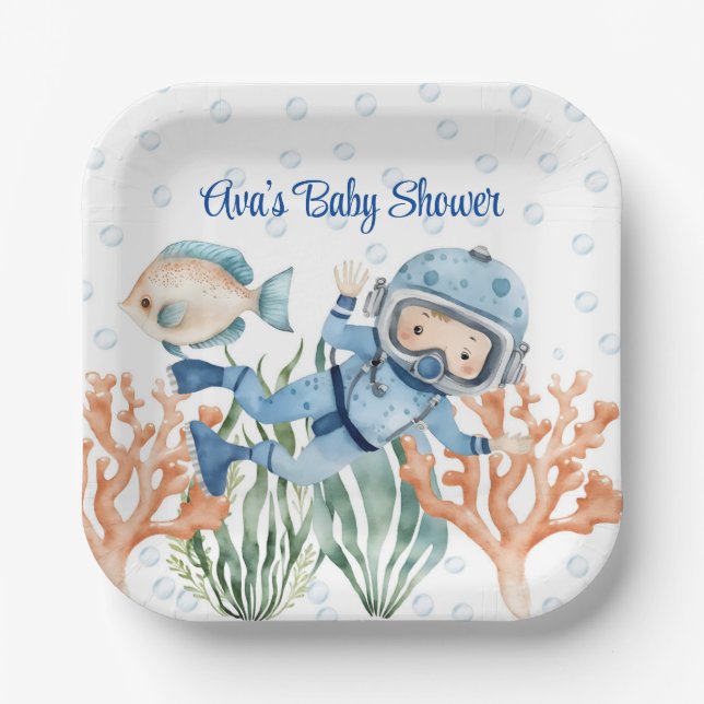 Plato De Papel Baby Shower De Boy Under the Sea (Anverso)