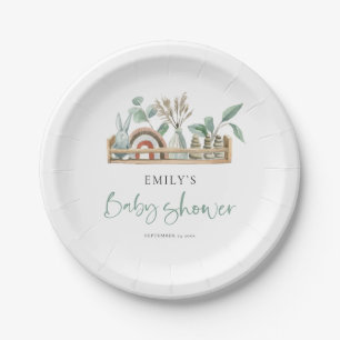Plato De Papel Baby Shower de Budget Boho Shelf Toys Sage