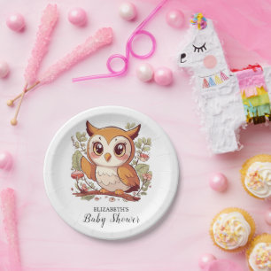 Plato De Papel Baby Shower de búho de Bonito mágico