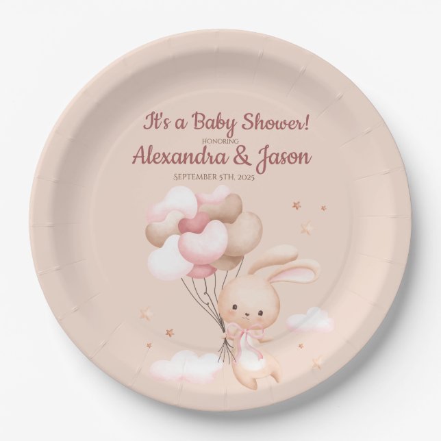 Plato De Papel Baby Shower de Bunny Woodland personalizado (Anverso)