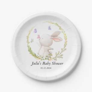 Plato De Papel Baby Shower de Bunny y Butterflies minimalistas