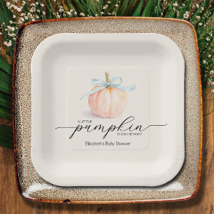 Plato De Papel Baby Shower de calabaza azul
