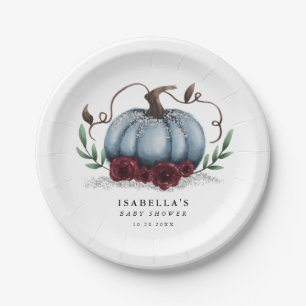 Plato De Papel Baby Shower de calabaza azul ruso