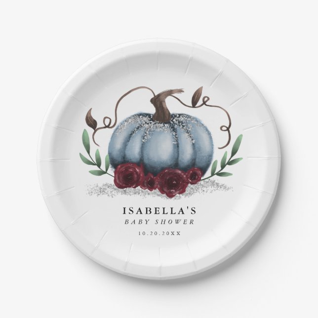 Plato De Papel Baby Shower de calabaza azul ruso (Anverso)
