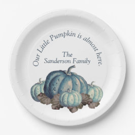 Plato De Papel Baby Shower de calabaza azul y blanca