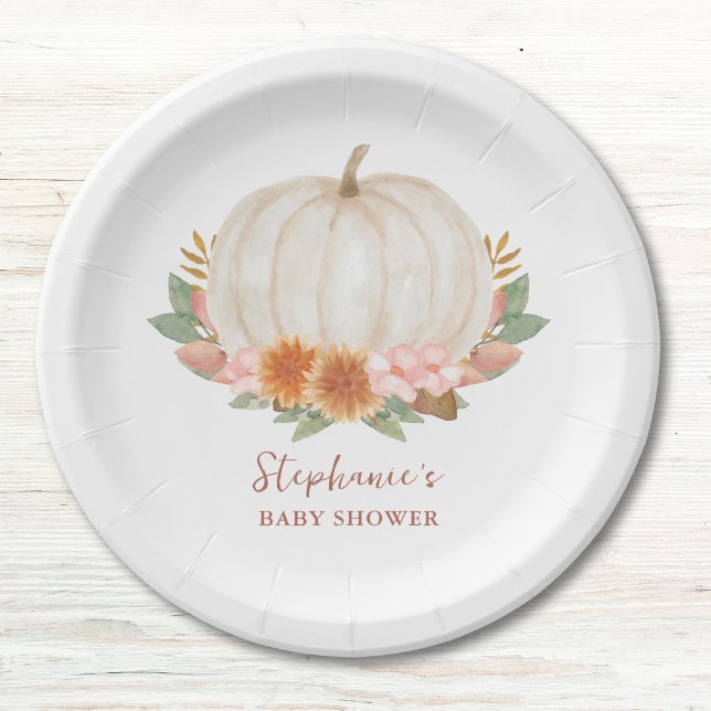 Plato De Papel Baby Shower de calabaza floral (Subido por el creador)