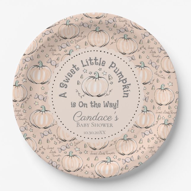 Plato De Papel Baby Shower de calabaza pequeña y dulce naranja (Anverso)