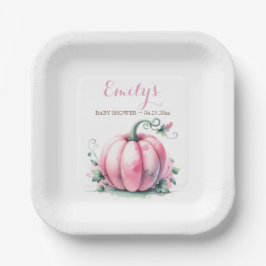 Plato De Papel Baby Shower de calabaza rosa desechable