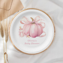 Plato De Papel Baby Shower de calabaza rosa suave