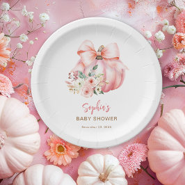 Plato De Papel Baby Shower de calabazas pequeñas rosadas