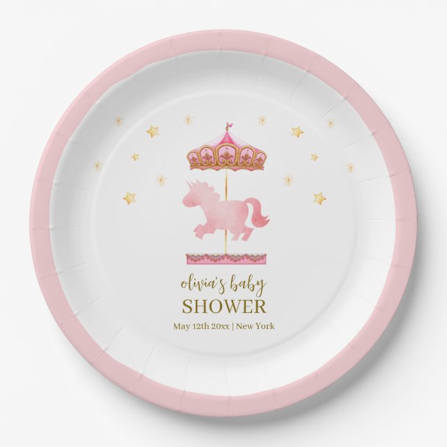 Plato De Papel Baby Shower de Carnaval elegante de oro rosa (Anverso)