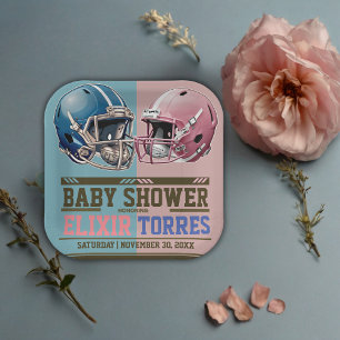 Plato De Papel Baby Shower de cascos de fútbol americano azul y r