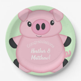 Plato De Papel Baby Shower de cerdo verde
