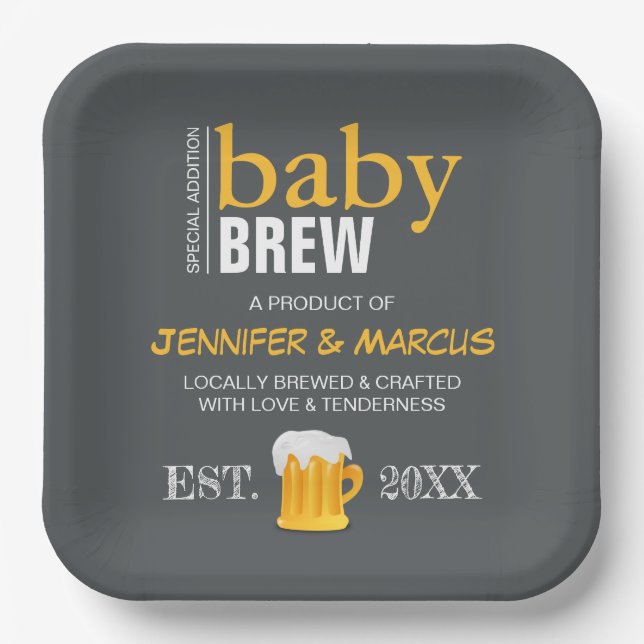 Plato De Papel Baby Shower de cerveza de pareja bew (Anverso)