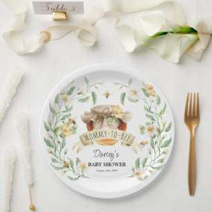 Plato De Papel Baby Shower de color acuático elegante de miel mam