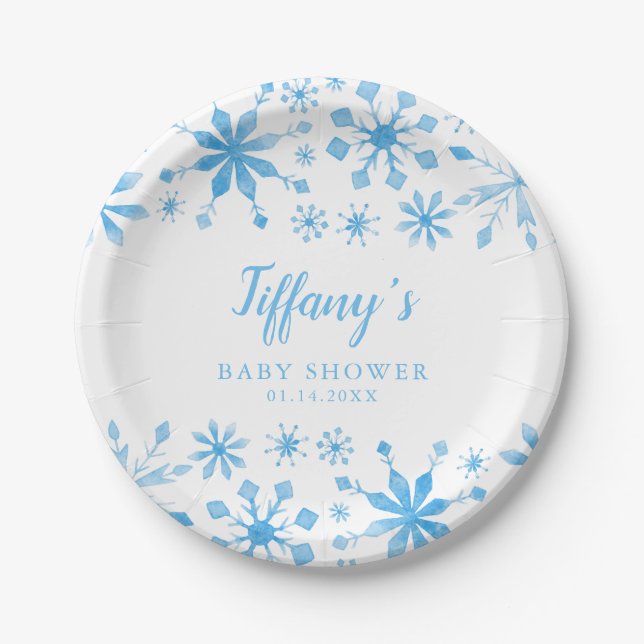 Plato De Papel Baby Shower de color azul invernal (Anverso)