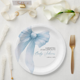 Plato De Papel Baby Shower de color azul moderno