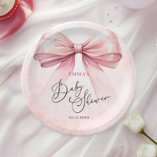 Plato De Papel Baby Shower de color de agua elegante de color ros