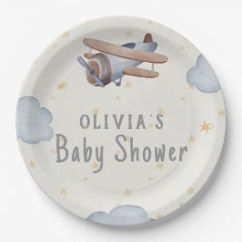 Plato De Papel Baby Shower De Color De Agua Gris Y Beige