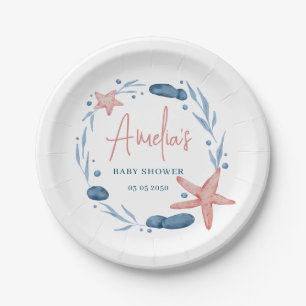Plato De Papel Baby Shower de color de agua Starfish Coral Reef
