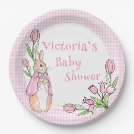 Plato De Papel Baby Shower de conejito blanco rosado