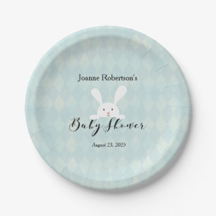 Plato De Papel Baby Shower de conejo conejo conejo blanco Aqua